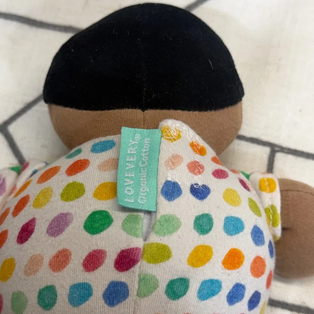 Lovevery Organic Cotton Baby Doll 7in Multicolor Polka Dot Sensory Plush Toy